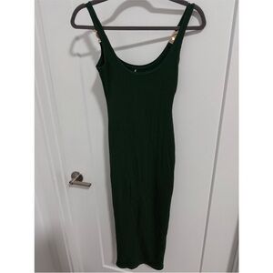 Sleeveless Ribbed Dark Green Bodycon Dress